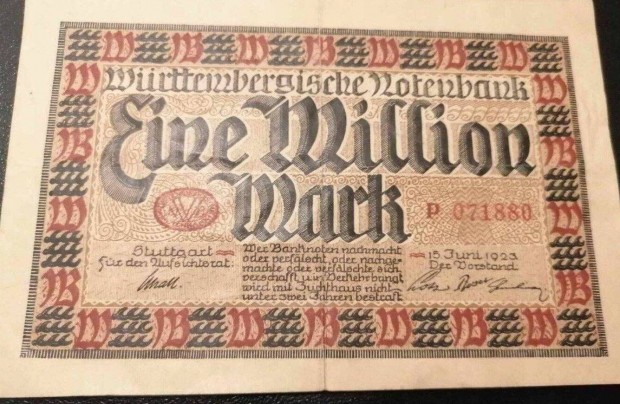 1923/ 1 Milli Mrka Szksgpnz Wrttemberg Nmetorszg (M)