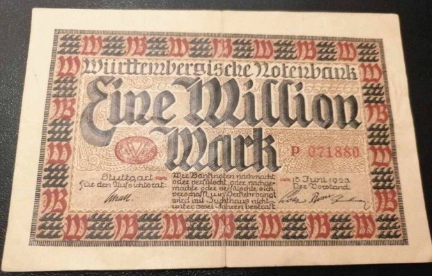 1923/ 1 Milli Mrka Szksgpnz Wrttemberg Nmetorszg (M)