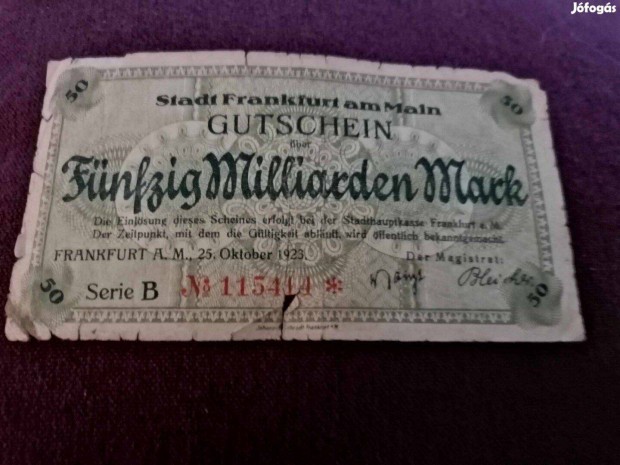 1923 /50 Millird Mrka Frankfurt Nmetorszg Szksgpnz /Csillagos