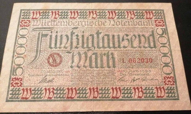 1923 / 50 000 Mrka Szksgpnz Wrttemberg Nmetorszg (M)