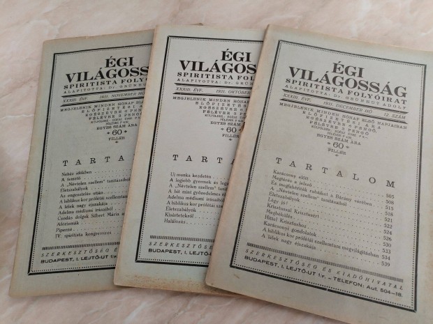 1931-es Égi Világosság Spiritiszta újság 3 db