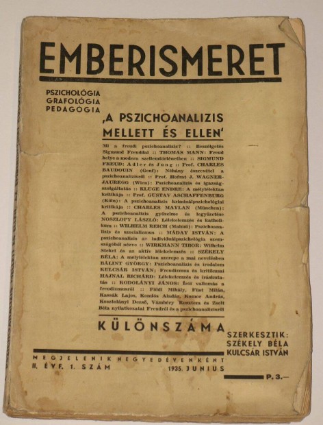 1935 Emberismeret pszicholgia grafolgia Freud Kosztolnyi Bp.12.ker