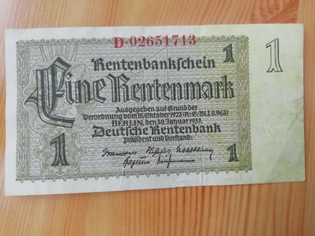 1937-es Nmet Birodalmi 1 Rentenmark