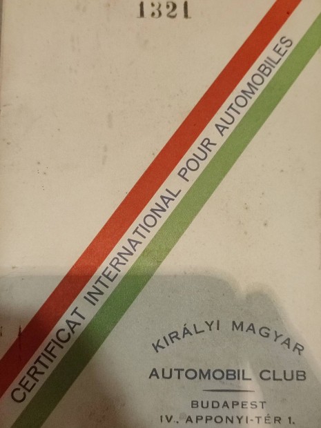 1938 Királyi Magyar Automobil Club: Nemzetközi vezetői engedély