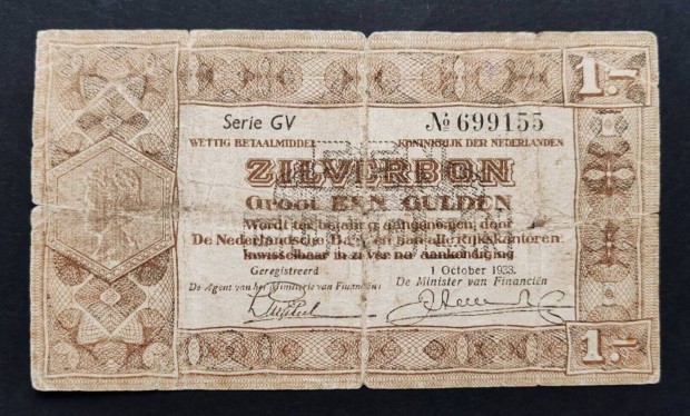 1938 / 1 Gulden Zilverbon Hollandia