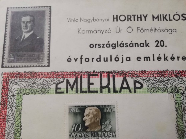 1940-es Eredeti Horthy Mikls emlklap