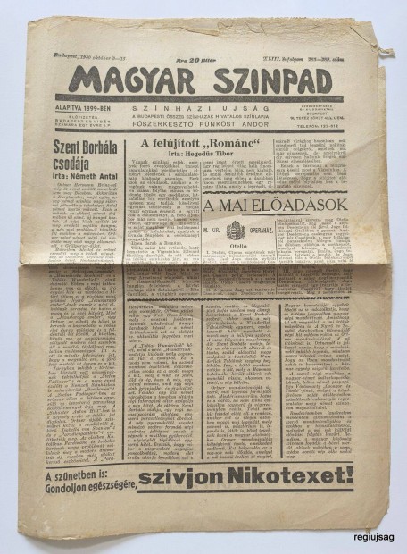 1940 oktber 9 - 13 / Magyar Szinpad / jsg - Magyar