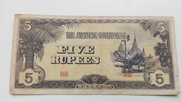 1942-es Japn megszllsi pnz Burmban 5 Rupees