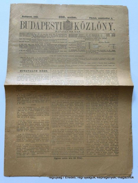 1942 szeptember 4 / Budapesti Kzlny / jsg - Magyar