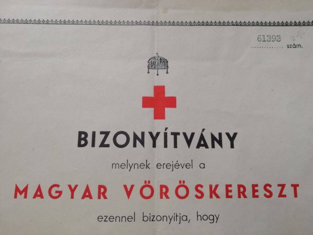 1944-es bizonytvny Felsgallai Magyar Vrskeresztes Ritka d