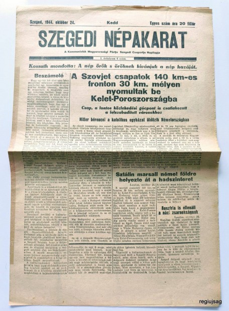 1944 oktber 24 / Szegedi Npakarat / jsg - Magyar