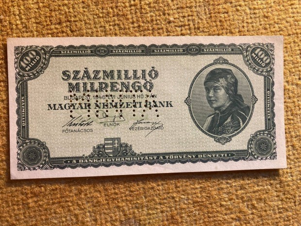 1946 -os Szzmilli milpeng ropogs papr bankj Minta perforcival