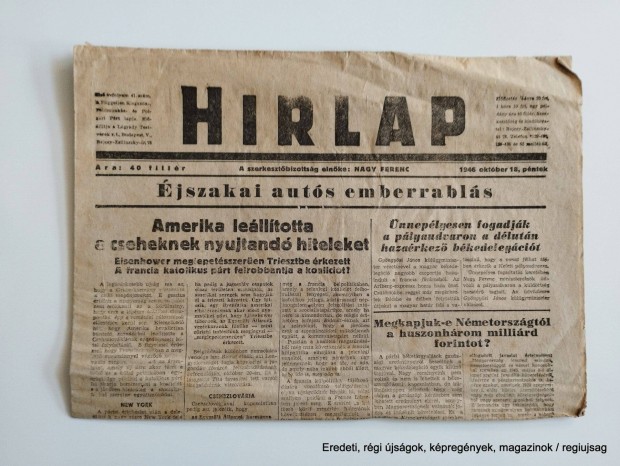 1946 oktber 18 / Hirlap / jsg - Magyar / Ssz.: 26836