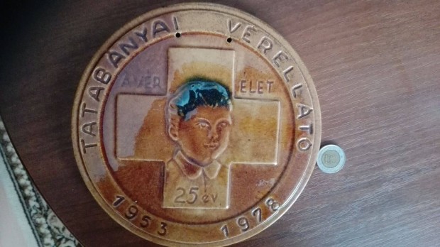 1953-78 Tatabnyai Vrellt 25 v szolglatrt kermia plakett