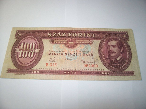 1957 évjáratú 100 forintos. B213. Kép szerint