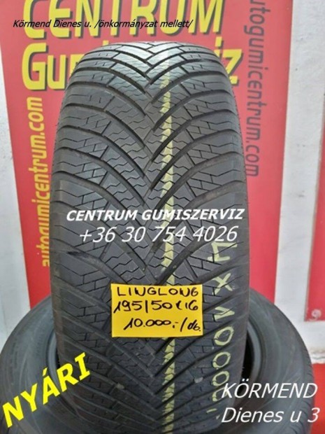 195/50r16 használt nyári gumi Linglong 4db 10.000 Ft