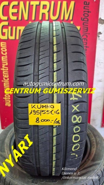 195/55r16 használt nyári gumi Kumho 4db 8.000 Ft