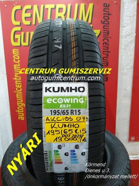 195/65R15 Kumho nyári gumi DOT 2025 19.000 Ft