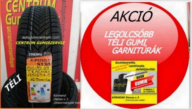 195/65r15 tli gumi jak -Tracmax. 16.500 Ft