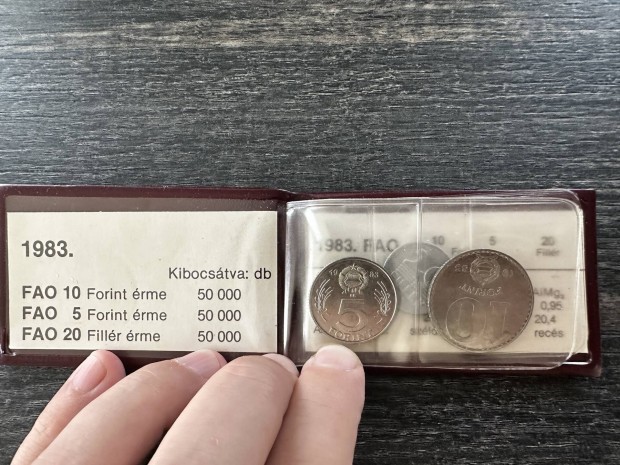 1983 FAO érme sor BU 10 forint / 5 forint / 20 fillér - MNB tokban
