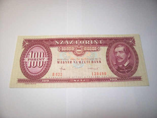 1984 évjáratú 100 forintos. B022. Kép szerint