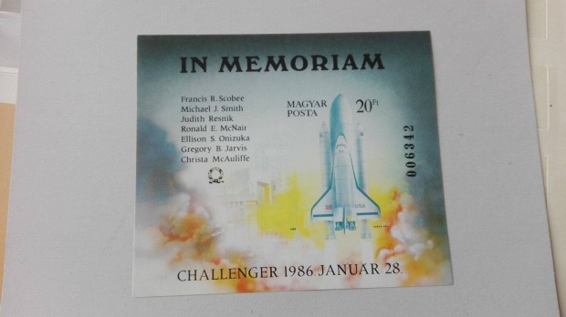 1986-os In Memóriám Challenger ritka vágott bélyeg blokk