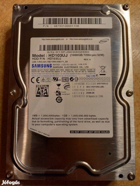 1TB Samsung HD103Uj 7200rpm/32M SATA HDD, háttértár