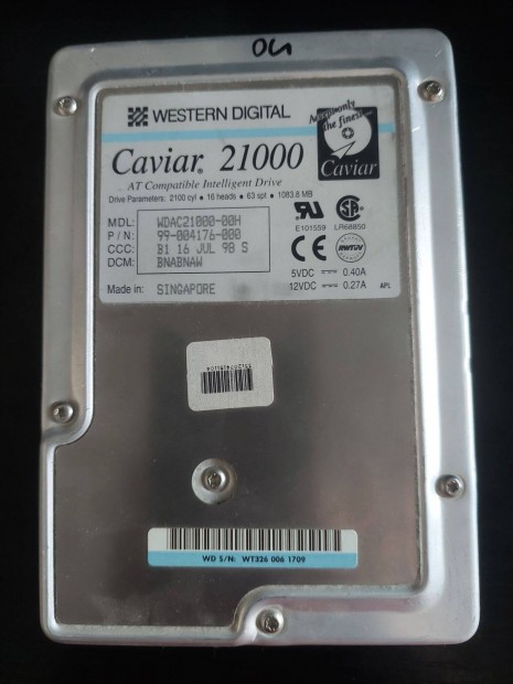 1.08GB Westen Digital Caviar 21000 IDE HDD