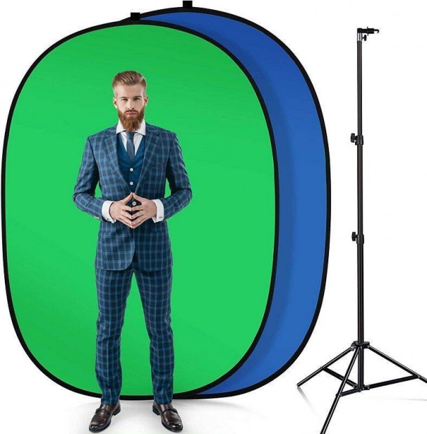 1.5x2m Chroma key 2az1-ben sszecsukhat pamut httr kk/zld sznben