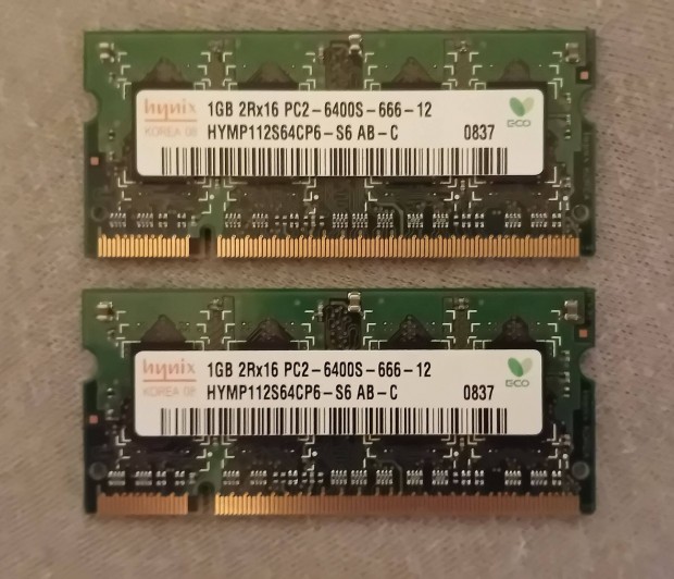 1 GB Hynix 800 MHz DDR2 laptop RAM, 2 db prban 1k-rt