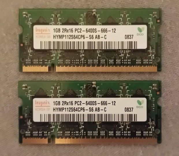 1 GB Hynix 800 MHz DDR2 laptop RAM, 2 db prban 1k-rt
