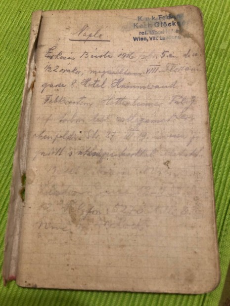 1. világháborús magyar tábori lelkész naplója notesze 1916
