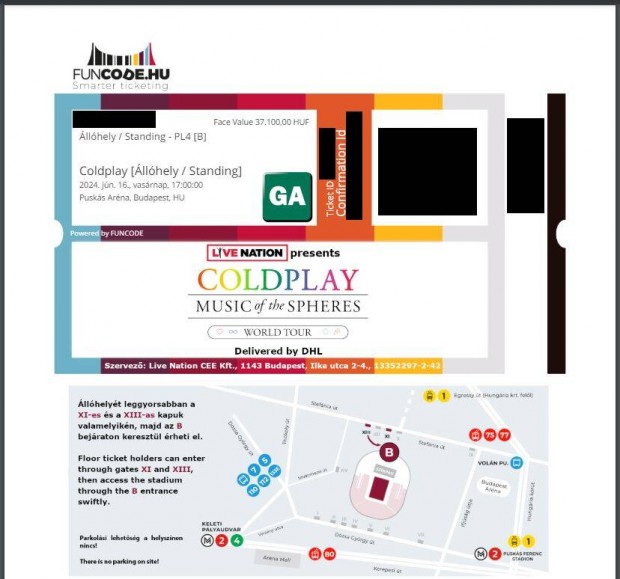 1 darab Coldplay PL4 B lljegy - 06.16. vasrnap