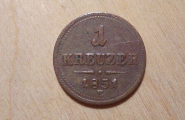 1 krajcr E verdejel! 1851 Gyulafehrvr, Ferenc Jzsef