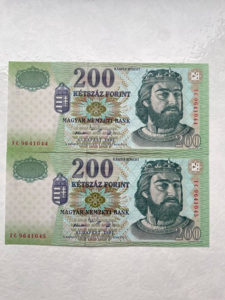 200 forint 2005 hajtatlan UNC sorszámkövető páros bankjegy