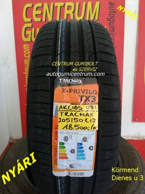 205/50R17 Tracmax akcis nyri gumi -2- 18.500 Ft