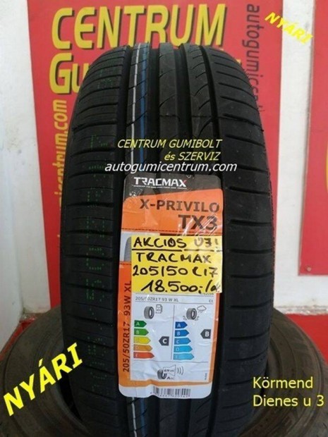 205/50r17 nyri gumi jak -Tracmax. 18.500 Ft