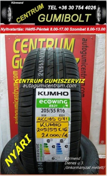 205/55R16 Kumho új nyári gumi 21.000 Ft