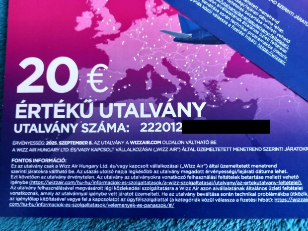 20 Euro rtk Wizz Air ajndk utalvny / Voucher