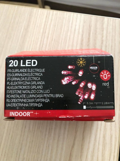20 LED-es elemes karcsonyi fnyfzr piros kk disz
