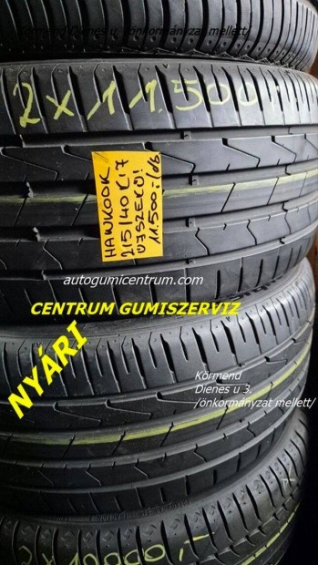 215/40r17 használt nyári gumi Hankook 2db 11.500 Ft