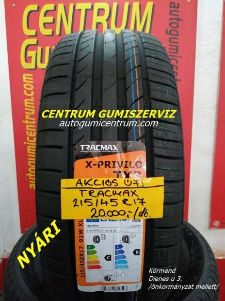 215/45R17 Tracmax akcis nyri gumi 20.000 Ft