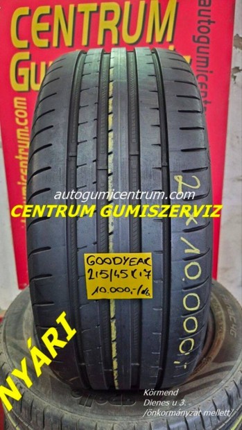 215/45r17 használt nyári gumi Goodyear 2db 10.000 Ft