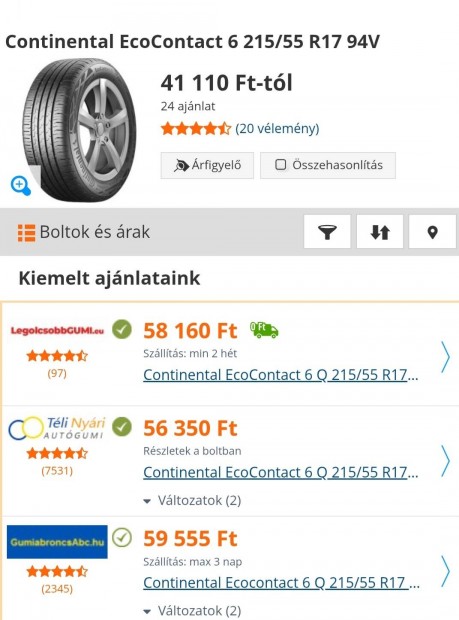 215/55 r17 Continental új nyári gumi