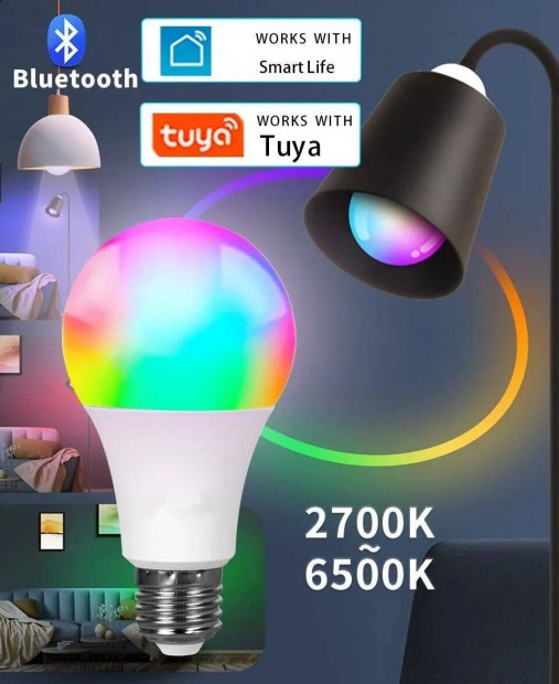 220V -os E27 9W LED g Bluetooth telefonos vezrls Smartlife Tuya