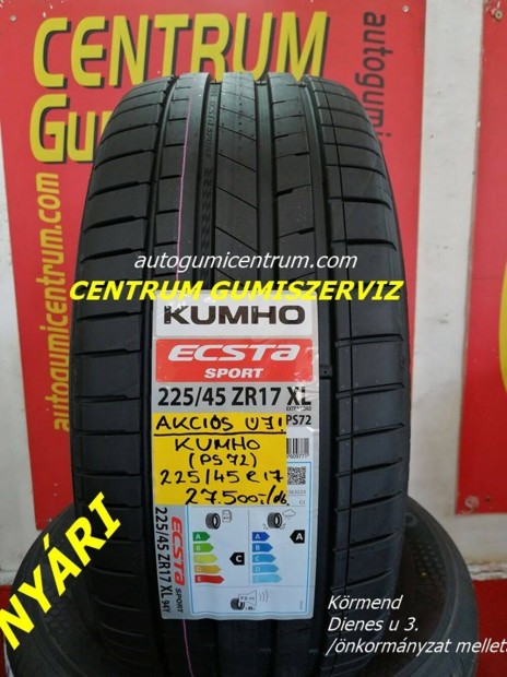 225/45R17 Kumho PS 72 nyári gumi 27.500 Ft