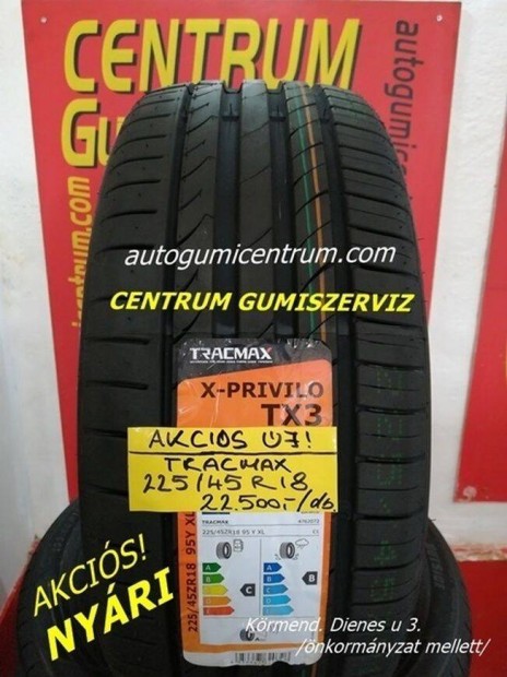 225/45r18 nyri gumi jak -Tracmax. 22.500 Ft