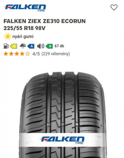 225/55 R18 Új Falken nyári gumi garnitúra