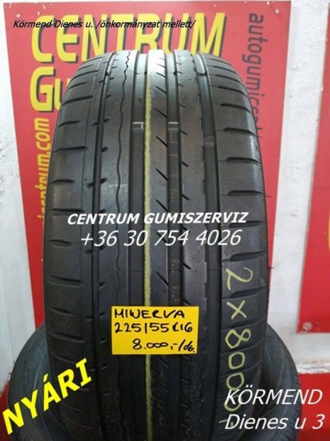 225/55r16 használt nyári gumi Minerva 2db 8.000 Ft