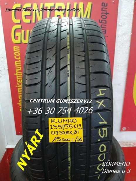 235/55r19 használt nyári gumi Kumho 4db 15.000 Ft